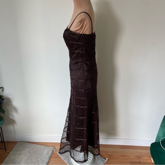 JS Collections Brown Lace Shell Spaghetti Strap Evening Gown Cocktail Dress Sz 6 - Picture 4 of 9